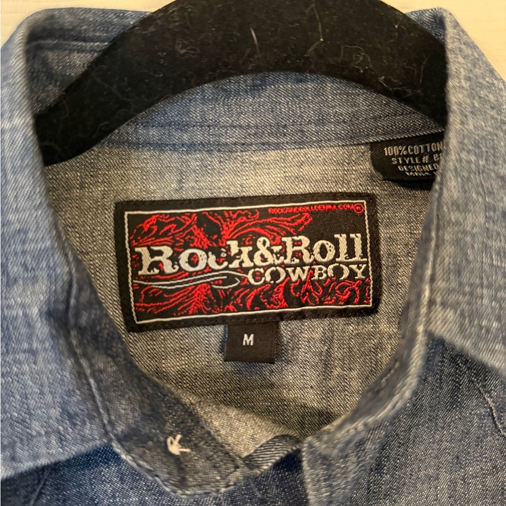Rock & Roll Cowboy Boys Medium Pearl Snap Western Shirt NWT Denim Chambray - Picture 6 of 6
